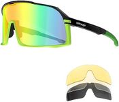 HITWAY polarized adult cycling glasses with 5 interchangeable lenses TR90 frame MTB sports sunglasses cycling glasses (Green)