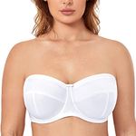 Delimira Women's Strapless Bras Underwire Non Padded Support Multiway Bandeau Bra for Bigger Bust White 34E