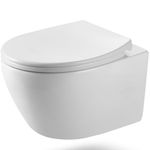 HOROW Wall Hung Toilet Modern Bathroom WC in White Ceramic with Soft Close Seat Quick Release, Wall Mounted Toilet Reduced Noise, 52cm Long