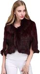 LVCOMEFF Genuine Knitted Mink Fur Shawl with Fox Fur Trimming(red)