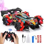Rc Drift Car,360°Rotating 4WD Stunt Racing Cars with LED Colorful Bodylight Music Spray, Rechargeable Toy Car Gift 3 4 5 6 7 8 Year Old Boys Girls Kids (Red)