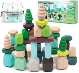 YHHYTOY 40 PCS Wooden Stacking Rocks Building Blocks Forest Theme, Sensory Learning Montessori Toys for 3 4 5 Year Old Kids, Preschool Educational STEM Toys Toddler Games Birthday Gifts for Girls Boys