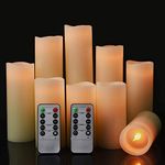 Biyanuo Flameless Battery Operated Led Candles-Set of 9(H 4" 5" 6" 7" 8" 9" x D 2.2") Real Wax Flickering Pillar LED Electric Candles with 10-Key Remote and 24 Hours Timer Ivory