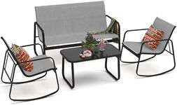 YITAHOME 4 Piece Patio Furniture Set, Small Backyard Bistro Rocking Chairs, Loveseat and Glass Table, Textilene Outdoor Conversation Set for Lawn, Garden, Balcony, Poolside (Grey)