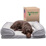 Furhaven Cooling Gel Dog Bed for Large/Medium Dogs w/Removable Bolsters & Washable Cover, For Dogs Up to 55 lbs - Plush & Velvet Waves Perfect Comfort Sofa - Granite Gray, Large