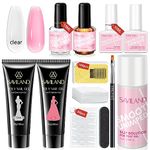 Saviland Poly Gel Nail Kit Clear & Pink - Poly Gel Nail Extension Kit Slip Solution Gel Nail Brush Nail Dehydrator Nail Acid-free PH Bond Nail Art French Manicure for Women Home DIY Nail Salon