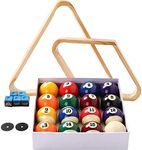 Billiard Balls Set, Pool Table Triangle Ball Rack and 9-Ball Diamond Rack (Wood), 5 Cue Chalks and 2 Table Spot Stickers - Pool Table Accessories