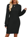 FARORO Women's Maternity Trendy Sweater Dress Crew Neck Lantern Sleeve Knitted Fashion Oversized Dresses Plus Size Pullover Sweaters with Pocket Black