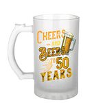 Charming Creations Cheers and Beers to 50 Years Quote Printed Frosted Beer Mug | 16oz [470ml]