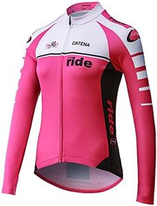 CATENA Women's Cycling Jersey Long Sleeve Shirt Running Top Moisture Wicking Workout Sports T-Shirt Womens Summer Tops, Rose, Large