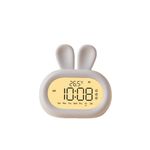 Aiyingmei Rabbit Digital Alarm Clock with Night Light,3 Sets of Alarms, Adjustable Volume & Brightness, Thermometer&Timer,Week Display,Perfect for Bedroom, Bedside, Adult,Kids (White)