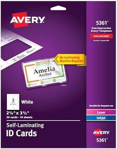 Avery Customizable Self-Laminating ID Cards, 2.25" x 3.5", White Printable Inserts, 30 Laminated ID Cards (5361)