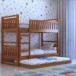 Ganpati Arts Solid Sheesham Wood Swift Bunk Bed With Trundle Wooden Bunk Bed With Ladder For Bedroom Living Room Home (Natural Finish), Double