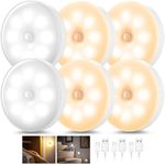 Tumemut Puck Lights Motion Sensor, 6 Pack Rechargeable Closet Lights, 1000mAh Battery Operated Tap Lights, Dimmable Push Lights, Under Cabinet Lights, LED USB Stick On Lights