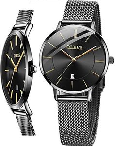 OLEVS Watch Women Small Wrist Simple Waterproof Analog Quartz Ultra Thin Black Face Date Calendar Fashion Dress Mesh Bracelet Ladies Watches for Women