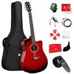 Vangoa Electric Acoustic Guitar Kit for Beginners Adults Full Size Cutaway Acoustic Guitar Bundle Set with Built-in Pickups Bag Tuner Strap Capo Picks Cable, Glossy Red