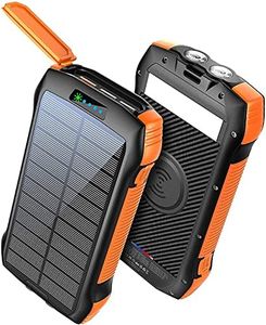 Solar Power Bank, 26800mah Portable Charger PD 20W & QC3.0 18W & Wireless 10W with 5 Outputs 2 Inputs Fast Charging Waterproof 6W LED Flashlight for iPhone 15/14/13, Galaxy, iPad, Tablets (26800mAh)