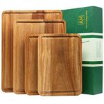 AZRHOM Large Wood Cutting Boards (Set of 4) for Kitchen Cheese Charcuterie Board (Gift Box Included) Acacia Butcher Block with Non-Slip Mats, Juice Groove and Handles (16x12, 14x10, Double 11x8 inch)