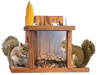 MIXUMON Wood Squirrel Feeder, Squirrel Feeders for Outside Winter, Wooden Chipmunk Feeder for Corn, Peanuts, Durable Box Easy to Fill with Removable Front Panel (Style 1)