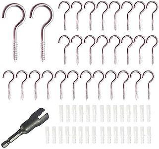 Wexecon 30 Pieces Stainless Steel Screw in Hooks for Hanging,Ceiling Hooks Cup Hook Screw for Hanging Christmas Lights LED Lights Outdoor Christmas Thanksgiving Decorations Indoor(Silver,1.57")