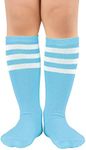 Zando Boys Blue Soccer Socks Toddler Soccer Socks Kids 4-6 Blue Soccer Socks Long Socks for Girls Soft Kids Knee High Socks Three Stripe Kids Soccer Socks Breathable A Light Blue 3-6 Years