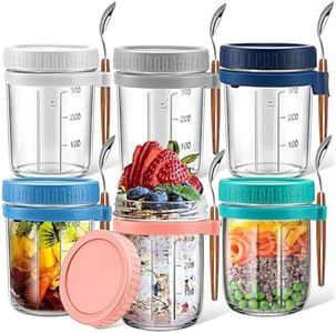 Glass Mason Overnight Oats Container Jars, Airtight Oatmeal Container with Lids and Spoons, Multi-Purpose 12oz Overnight Oats Jar Cereal, Fruit, Yogurt Containers with Measurement Marks (6pcs)
