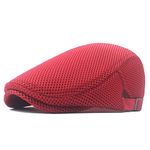 meioro Men's Mesh Flat Cap Breathable Summer Newsboy Hat Beret Ivy Cap Irish Cabbie Gatsby Driving Hunting Hats（Red）