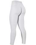 AUROLA Power Workout Leggings for Women Tummy Control Squat Proof Ribbed Thick Seamless Scrunch Active Pants, Blanc De Blanc, X-Large