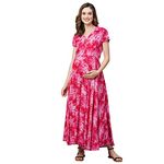 MomToBe Women's Rayon Maternity Casual Dress /Pregnancy Dress /Easy Breastfeeding Dress /Western Dress With Zippers For Nursing Pre And Post Pregnancy (Magenta Pink, 2XL)