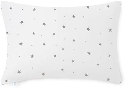 Dreamland Baby Premium Toddler Pillow and Grey Star Pillowcase, 13 x 18. Machine Washable, Ergonomic Kids Pillow + Ultra Soft Viscose Pillowcase. Mom-Owned US Business, Premium Materials