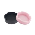 SOQKEEN 2 Pack Silicone Ashtrays Nonstick Cool Portable Ashtrays for Inside Heat Resistant Won't Break Silicone Round Luminous Ash Tray Set for Home Office Restaurant or Outdoor (Black & Pink)