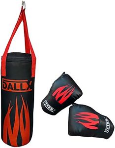 DALLX Kids Punching Bag with Boxing Gloves Set for Children Boxing MMA Kickboxing Muay Thai Karate Punching (Black/Red)