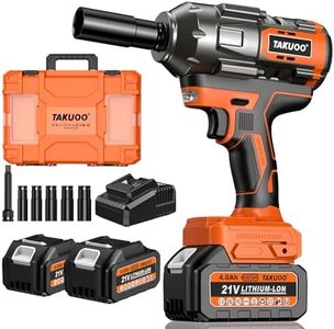 Takuoo 1300N.m(960Ft-lbs) Cordless Impact Wrench High Torque, 1/2" 21V Brushless Impact Gun w/2x 4.0AH Battery Fast Charger, Electric Power Impact Wrench for Truck RV Heavy-duty, 5 Sockets, Tool Box