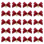 Bowknot Ornament, 20 Pcs Wine Red Christmas Decorative Bows for Christmas Tree Ornaments, Craft Making, Xmas Hanging Ornaments