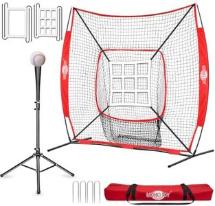 MONOJOY 7x7ft Baseball Practice Net for Hitting & Pitching, Training Net with Big Strike Zone Batting Tee & 9-Pocket Target, Heavy-Duty Softball Net with Carry Bag for Backyard, Indoor Outdoor, Red