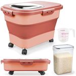 Komzon Rice Storage Containers, Collapsible 10 to 30Lbs Food Storage Bin Dispenser with Rolling Wheel and Clear Airtight Lid, BPA Free Flour, Sugar, Cereal and Dog Cat Pet food Containers