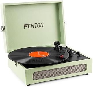 Fenton RP118C Briefcase Vinyl Record Player with Bluetooth Output & Built-in Speaker, Compact Retro Design, Portable Record Player Bluetooth Transmitter for Vinyl Lovers - Green