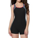 CharmLeaks Women Boyleg Sports One Piece Swimsuit Quick Dry Racerback Swimwear Gray M