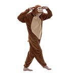 COSUSKET Snug Fit Unisex Adult Onesie Pajamas, Flannel Cosplay Animal One Piece Halloween Costume Sleepwear Homewear, Brown, Small