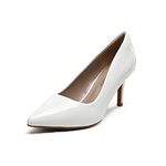 DREAM PAIRS Women's Slip On Low Mid Heels Pointed Closed-Toe Dress Court Shoes Kucci White Pat Size 7 UK/9 US