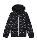 Jockey AG69 Girl's Super Combed Cotton French Terry Printed Hoodie Jacket with Front Pockets_Black Printed_9-10 Yrs