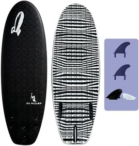 Rock-It DA Wizard Performance Soft Top Surfboard, 4’10” / 39L Foam Surfboard for Ocean, Wave Pool, River Surfing and More with 2+1 fin System and Reinforced Deck and Rails Developed in Hawaii (Black)
