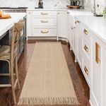 Fixseed Hallway Runner Rug Kitchen Outdoor Rug 2'x6' Cotton Machine Washable Rug, Beige Bathroom Rugs with Tassels Indoor Throw Area Rug for Sink Living Room Farmhouse Front Porch Mat