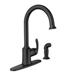 Moen 87301BL Bayhil One Handle High-Arc Kitchen Faucet with Side Spray, Matte Black