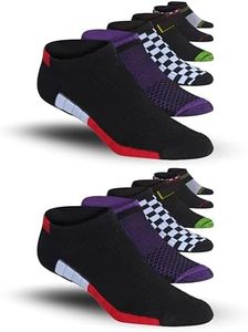 JAMES FIALLO Men's 12-Pairs Performance Low Cut Dark Tones Checkered Striped Assorted Pattern Athletic Sport Socks, 2912-T1