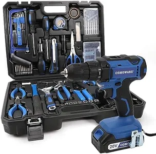 COMOWARE 120 Pcs Home Tool Kit with 20V Power Drill, Li-ion Battery & Charger - 25+1 Clutch Tool Set for Home, Garden & Office Repair - Blue Case