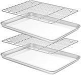 Deedro Baking Sheet with Rack Set [2 Sheets + 2 Racks], Stainless Steel Baking Pan Cookie Sheets Oven Tray with Cooling Rack, 16 x 12 x 1 Inch, Heavy Duty, Non-toxic, Easy Clean