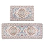 Homcomoda Distressed Kitchen Rug and Mats Anti Fatigue Kitchen Mats for Floor 2 Piece Non Slip PVC Kitchen Comfort Mats for Standing Sink Laundry