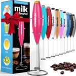 POWERLIX Milk Frother Handheld Whisk - Electric Milk Foamer with Stainless Steel Stand,15-20s,Powerful 19000rpm,Mini Drink Mixer Coffee Frother for Latte,Cappuccino,Hot Chocolate,Bubblegum Pink (111)