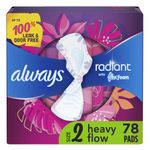 Always Radiant Heavy Feminine Pads with Wings, Scented, 26 Count - Pack of 3 (78 Total Count)